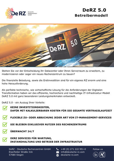 DeRZ 5.0 - das Betreibermodell f&uuml;r Rechenzentren